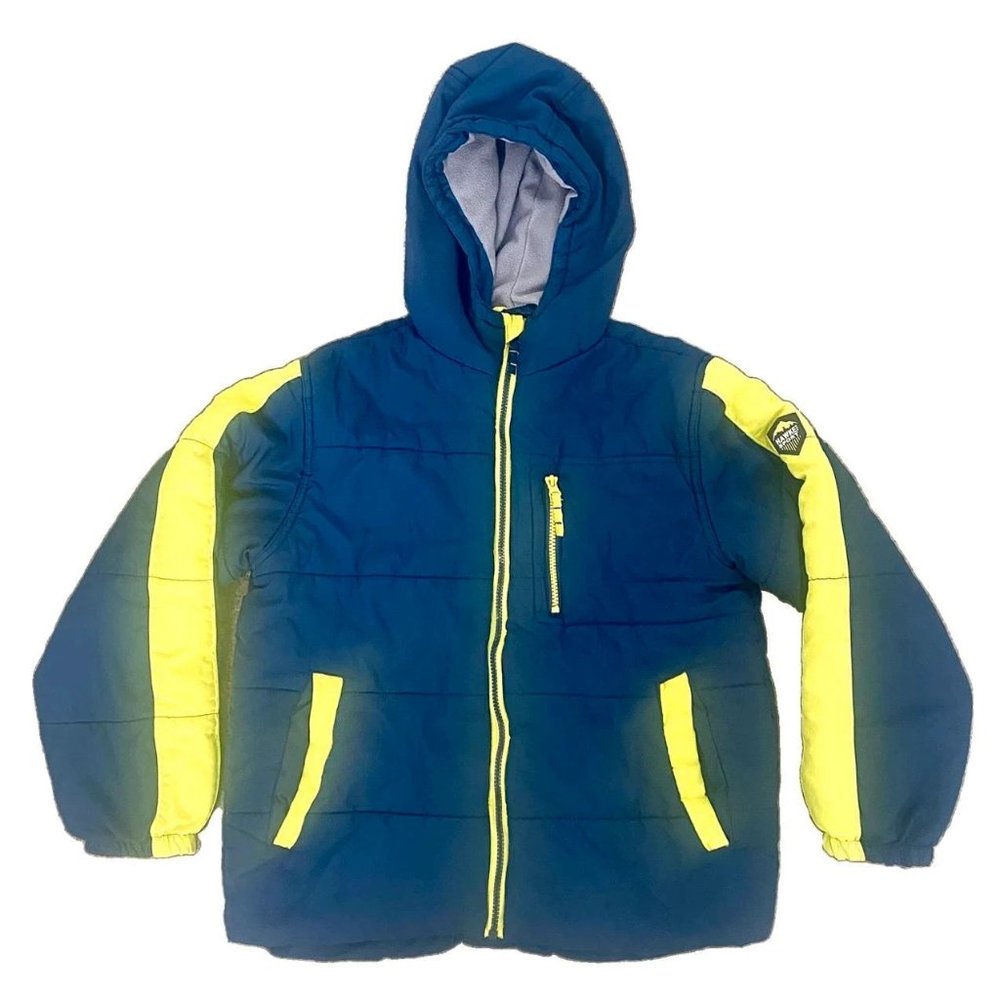 Gorpcore Retrosport Navy + Neon HAWKE SPORT Hooded Zip-Up Parka Puffer Jacket